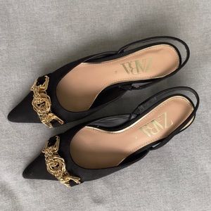 ZARA Slingback Kitten Heel Sandals Metal Detail